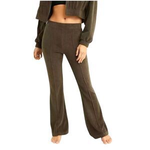 Aerie Pant Women Medium Green Groove On Velour Corduroy Flare Legging Size Mediu